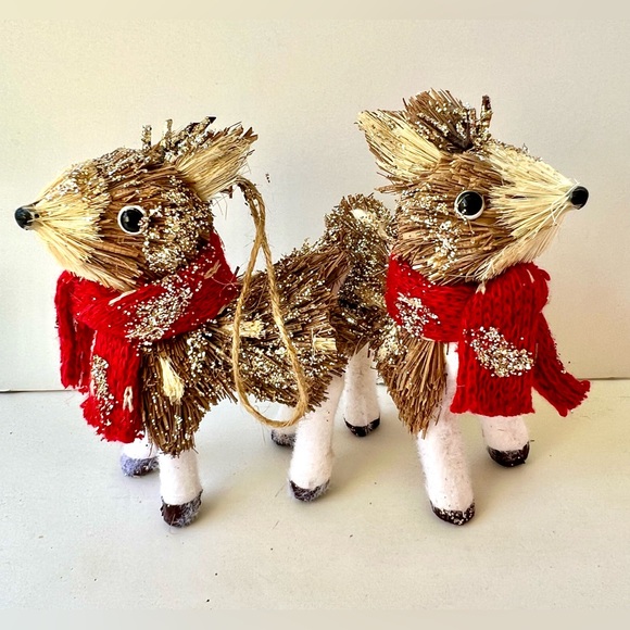 Set of 2 Buri Palm Reindeers w/Scarves Christmas Ornaments Rustic Nature - Picture 5 of 8